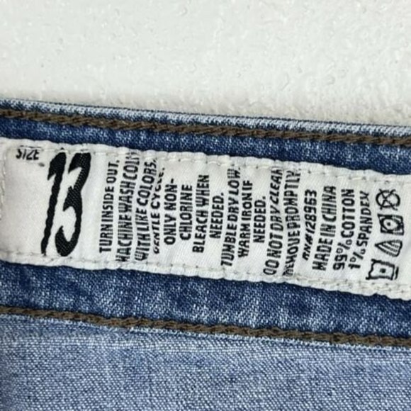 Jean Shorts Indigo Rein Cuffed Denim Blue Whiskered Stretch Size 13 Distressed - Picture 7 of 8